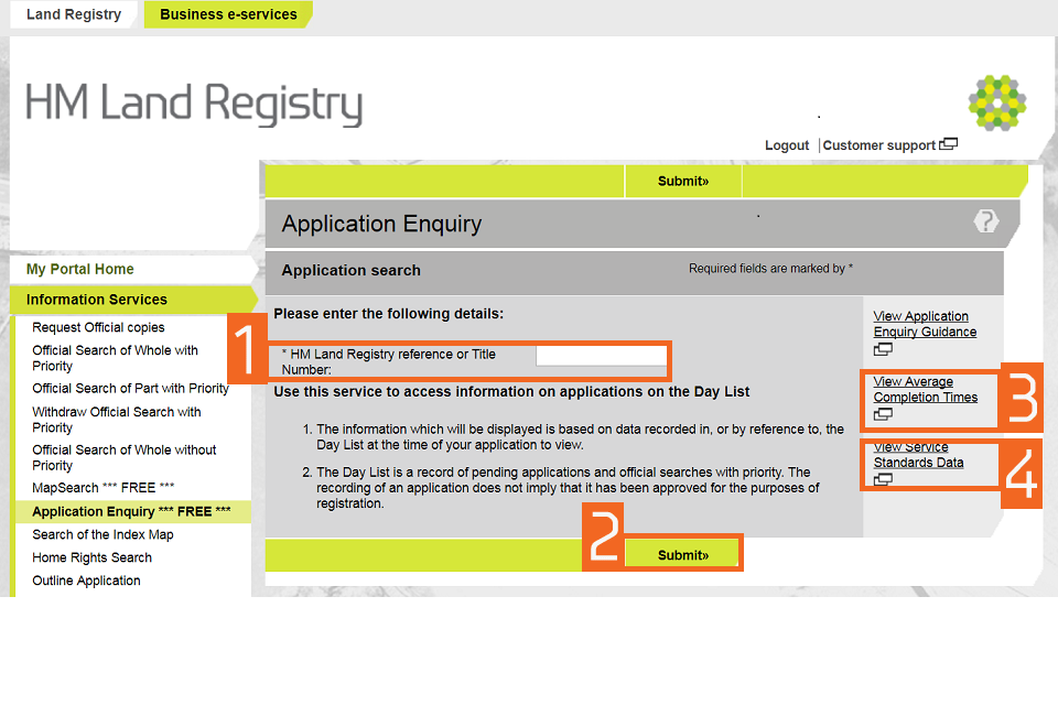 An screenshot of HM Land Registry's website when performing a land search